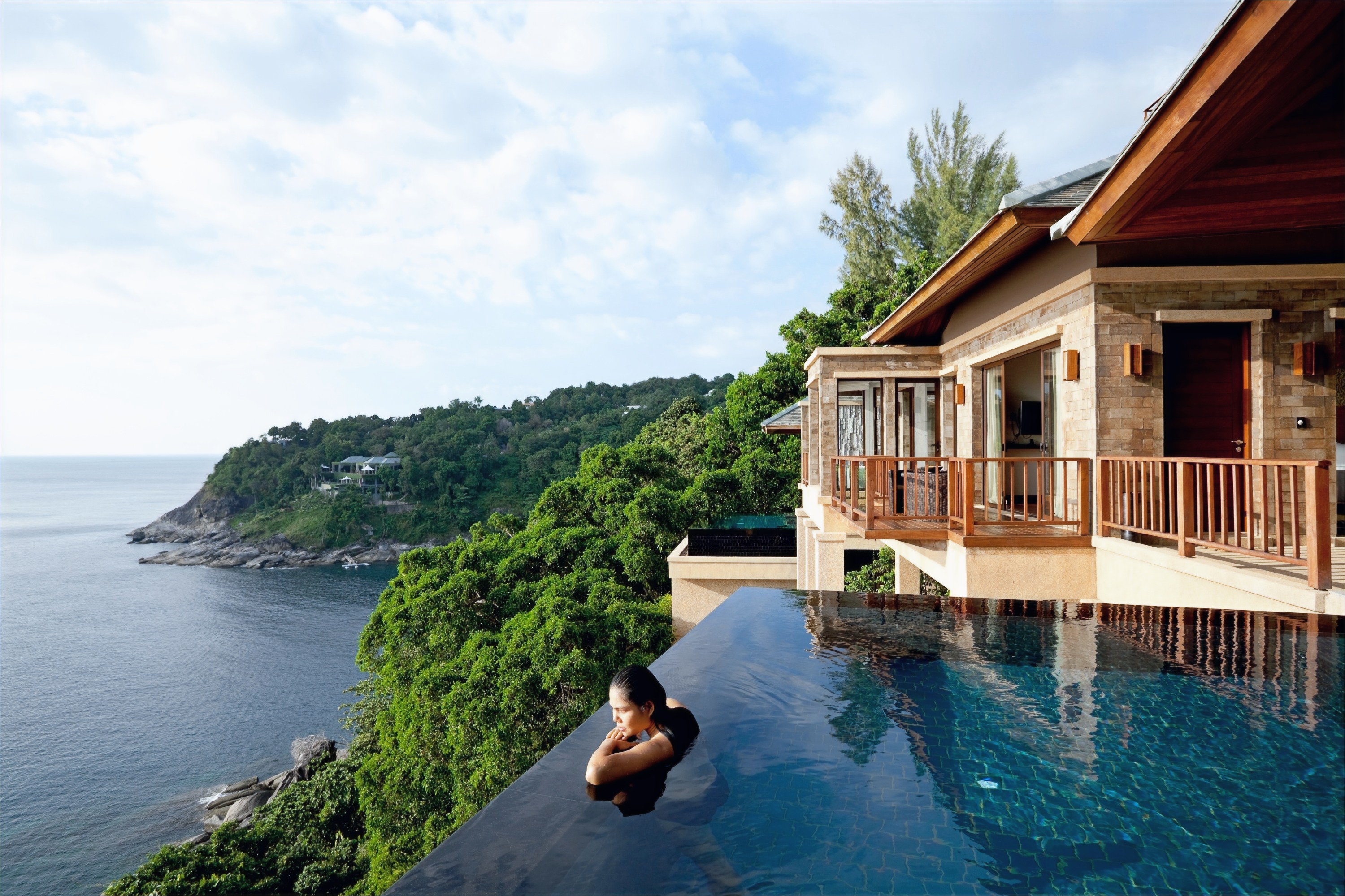Island villa and infinity pool overlooking the Caribbean